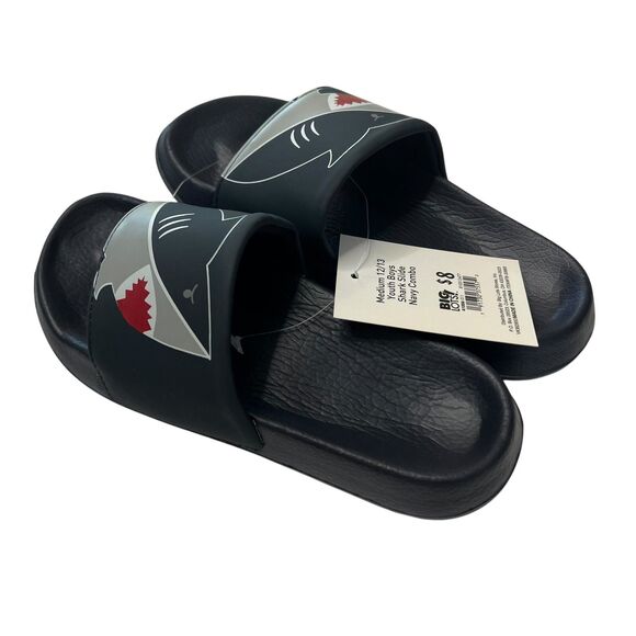 Youth Boys Shark Slides Big Lots Navy Combo Sandals Size 12/13 Pool Summer - Picture 2 of 6